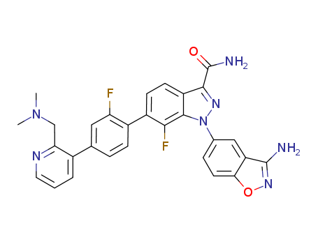 1H-Indazole-3-carboxamide, 1-(3-amino-1,2-benzisoxazol-5-yl)-6-[4-[2-[(dimethylamino)methyl]-3-pyridinyl]-2-fluorophenyl]-7-fluoro-