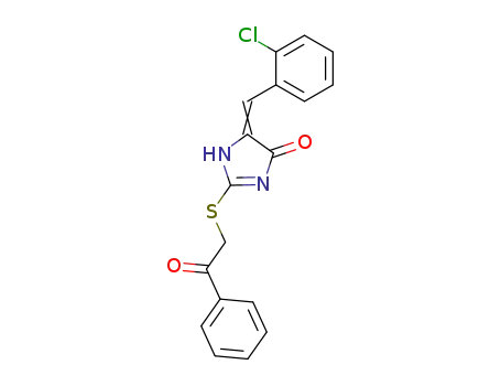Molecular Structure of 89990-73-8 (4H-Imidazol-4-one,
5-[(2-chlorophenyl)methylene]-1,5-dihydro-2-[(2-oxo-2-phenylethyl)thio]-)