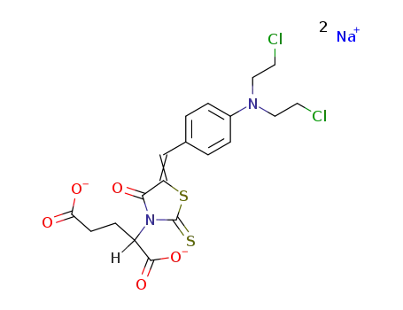 Molecular Structure of 101018-67-1 (disodium 2-[(5E)-5-({4-[bis(2-chloroethyl)amino]phenyl}methylidene)-4-oxo-2-thioxo-1,3-thiazolidin-3-yl]pentanedioate)