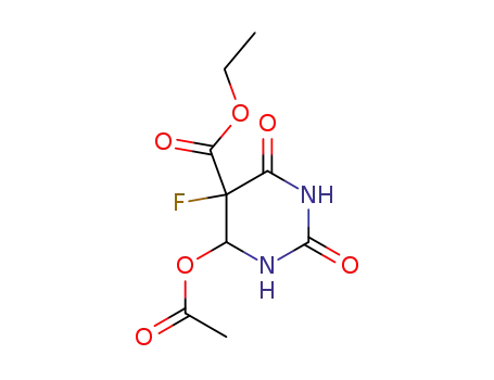 Molecular Structure of 70759-40-9 (5-Pyrimidinecarboxylic acid,
4-(acetyloxy)-5-fluorohexahydro-2,6-dioxo-, ethyl ester)