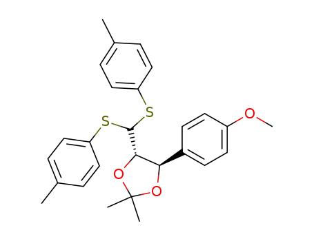 Molecular Structure of 130796-28-0 ((4S,5R)-trans-4-<bis(p-tolylthio)methyl>-5-(4-methoxyphenyl)-2,2-dimethyl-1,3-dioxolan)