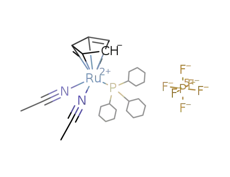 Molecular Structure of 247064-70-6 ([(cyclopentadienyl)bis(acetonitrile)(tricyclohexylphosphine)ruthenium(II)] hexafluorophosphate)