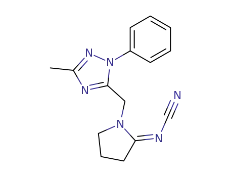 Molecular Structure of 159383-37-6 ({(2E)-1-[(3-methyl-1-phenyl-1H-1,2,4-triazol-5-yl)methyl]pyrrolidin-2-ylidene}cyanamide)