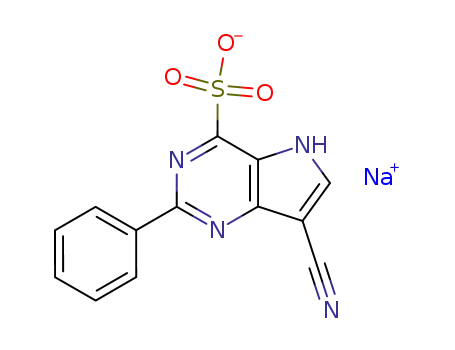 Molecular Structure of 84905-76-0 (5H-Pyrrolo(3,2-d)pyrimidine-4-sulfonic acid, 7-cyano-2-phenyl-, sodium  salt)