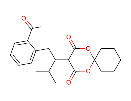 Molecular Structure of 142558-41-6 (1,5-Dioxaspiro[5.5]undecane-2,4-dione,
3-[1-[(2-acetylphenyl)methyl]-2-methylpropyl]-)