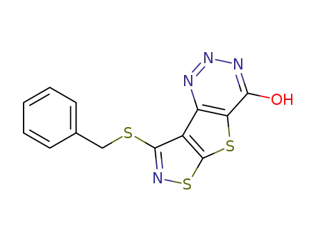 Molecular Structure of 135489-05-3 (Isothiazolo[4',5':4,5]thieno[3,2-d]-1,2,3-triazin-4(3H)-one,8-[(phenylmethyl)thio]-)