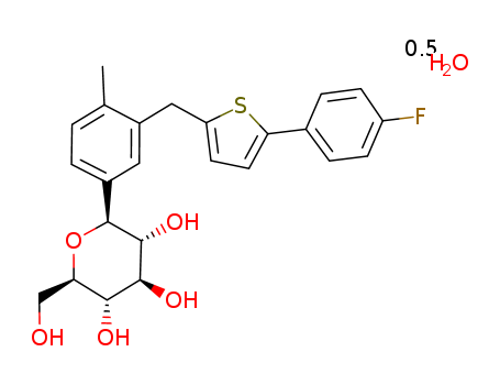 928672-86-0,Canagliflozin heMihydrate,Canagliflozin hemihydrate;(2S,3R,4R,5S,6R)-2-[3-[[5-(4-fluorophenyl)thiophen-2-yl]methyl]-4-methylphenyl]-6-(hydroxymethyl)oxane-3,4,5-triol,hydrate;TA-7284;UNII-0SAC974Z85;