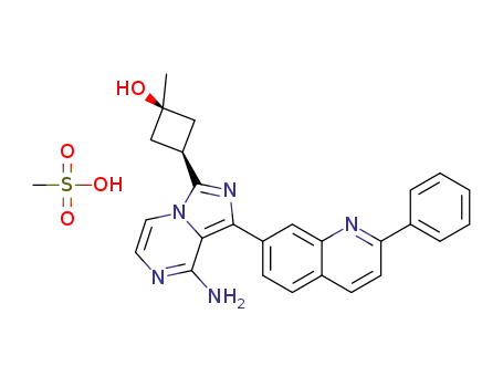 Molecular Structure of 1356958-93-4 (cis-8-amino-3-(3-hydroxy-3-methyl-cyclobutyl)-1-(2-phenyl-quinolin-7-yl)-imidazo[1,5-a]pyrazin-7-ium methanesulfonate)