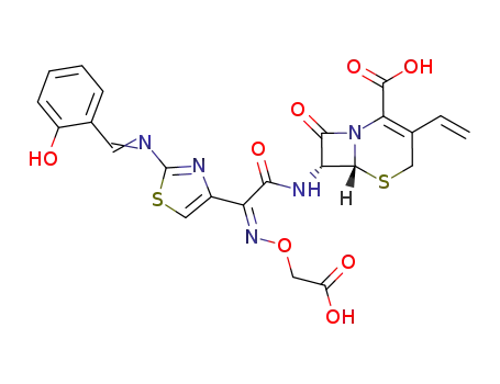 Molecular Structure of 1312673-65-6 (8-(2-carboxymethoxyimino-2-{2-[(2-hydroxybenzylidene)amino]thiazol-4-yl}acetylamino)-7-oxo-4-vinyl-2-thia-6-azabicyclo[4.2.0]oct-4-ene-5-carboxylic acid)