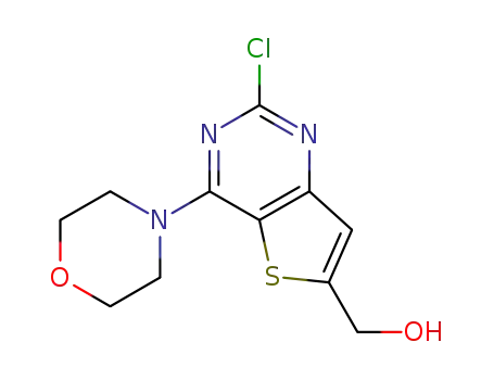Molecular Structure of 885698-97-5 (2-Chloro-4-(4-morpholinyl)thieno[3,2-d]pyrimidine-6-methanol)