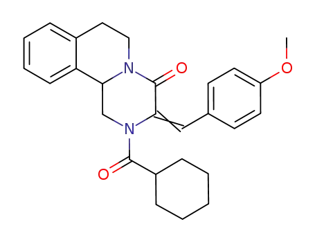 Molecular Structure of 1403763-77-8 (2-(cyclohexylcarbonyl)-3-(4-methoxybenzylidene)-1,2,3,6,7,11b-hexahydro-4H-pyrazino[2,1-a]isoquinolin-4-one)