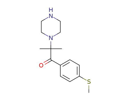 Molecular Structure of 1260148-92-2 (2-methyl-1-(4-methylsulfanylphenyl)-2-piperazin-1-yl-propan-1-one)