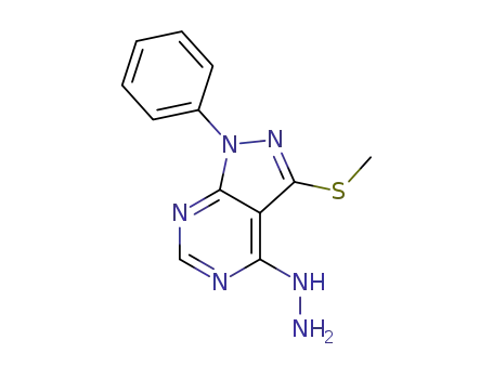 Molecular Structure of 1415387-18-6 (4-hydrazinyl-3-(methylsulfanyl)-1-phenyl-pyrazolo[3,4-d]pyrimidine)