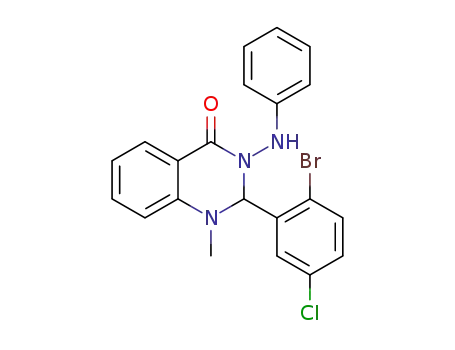 Molecular Structure of 1437780-46-5 (2-(2-bromo-5-chlorophenyl)-1-methyl-3-(phenylamino)-2,3-dihydroquinazolin-4(1H)-one)