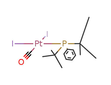 Molecular Structure of 19618-88-3 (PtPtI<sub>2</sub>(CO)(P-t-Bu<sub>2</sub>Ph))