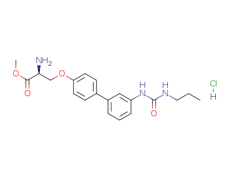 Molecular Structure of 441348-13-6 (L-Serine, O-[3'-[[(propylamino)carbonyl]amino][1,1'-biphenyl]-4-yl]-,
methyl ester, monohydrochloride)