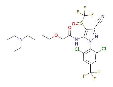Molecular Structure of 379215-14-2 (triethylamine salt of 1-(2,6-dichloro-4-trifluoromethylphenyl)-3-cyano-4-trifluoromethylsulfinyl-5-(ethoxyacetamido)pyrazole)