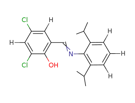 Molecular Structure of 210882-40-9 (Phenol, 2-[[[2,6-bis(1-methylethyl)phenyl]imino]methyl]-4,6-dichloro-)