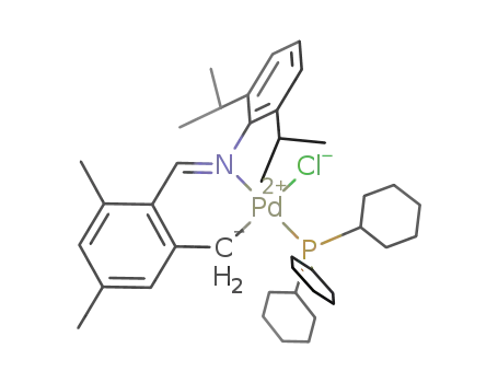 Molecular Structure of 849023-69-4 ([PdCl(κ2N,C-(2,6-diisopropylphenyl)(2,4,6-trimethylbenzylidene)amine(-1H))(PCy3)])