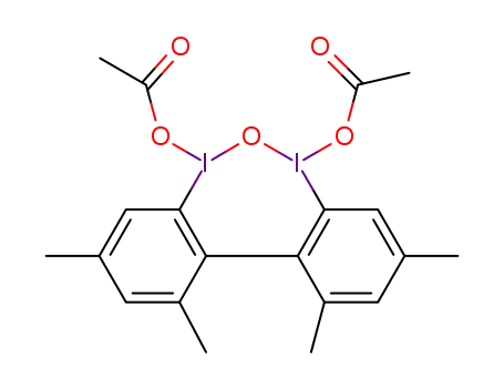 Molecular Structure of 1257076-22-4 (1,3,9,11-tetramethyl-5λ<sup>3</sup>,7λ<sup>3</sup>-dibenzo[d,f][1,3,2]diiodaoxepine-5,7-diyl diacetate)