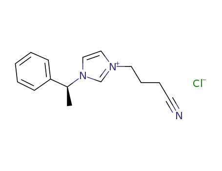 Molecular Structure of 1253119-37-7 (3-(3-cyanopropyl)-1-((1S)-1-phenylethyl)-1H-imidazol-3-ium chloride)