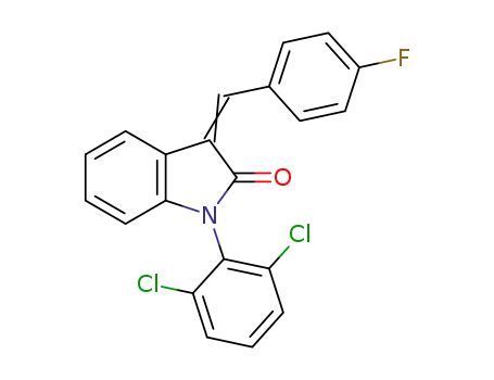 Molecular Structure of 1146981-16-9 (1-{[(2,6-dichlorophenyl)-3-(4-fluorophenyl)]methylene}-1,3-dihydroindol-2-one)