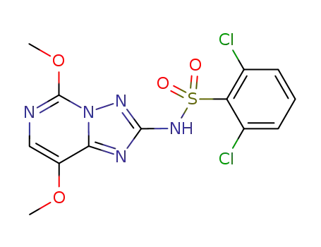 Molecular Structure of 219713-14-1 (2,6-dichloro-N-(5,8-dimethoxy-1,2,4-triazolo[1,5-c]pyrimidin-2-yl)benzenesulfonamide)