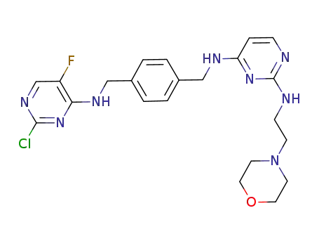 Molecular Structure of 1002158-55-5 (2,4-Pyrimidinediamine, N4-[[4-[[(2-chloro-5-fluoro-4-pyrimidinyl)amino]methyl]phenyl]methyl]-N2-[2-(4-morpholinyl)ethyl]-)