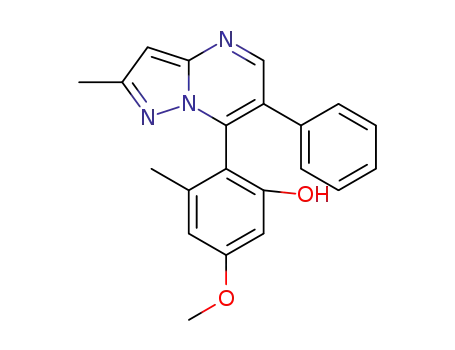 Molecular Structure of 1606136-74-6 (2-methyl-6-phenyl-7-(2-hydroxyl-4-methoxy-6-methylphenyl)pyrazolo[1,5-a]pyrimidine)