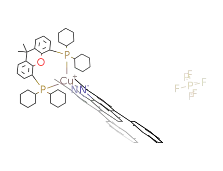 Molecular Structure of 1421057-52-4 ([Cu(bathocuproine)((9,9-dimethyl-9H-xanthene-4,5-diyl)bis(dicyclohexylphosphine))]PF<sub>6</sub>)
