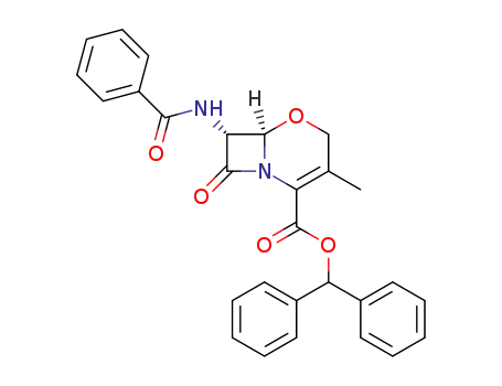 Molecular Structure of 68314-20-5 ((6<i>R</i>)-7<i>c</i>-benzoylamino-3-methyl-8-oxo-(6<i>r</i><i>H</i>)-5-oxa-1-aza-bicyclo[4.2.0]oct-2-ene-2-carboxylic acid benzhydryl ester)