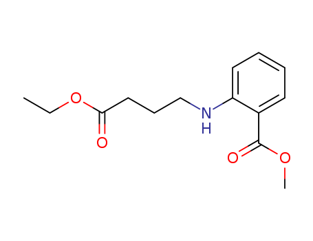 27126-43-8,methyl 2-[(4-ethoxy-4-oxobutyl)amino]benzoate,Anthranilicacid, N-(3-carboxypropyl)-, 3-ethyl methyl ester (8CI); Anthranilic acid,N-(3-carboxypropyl)-, N-ethyl methyl ester (6CI); NSC 105639