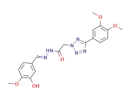 Molecular Structure of 94772-06-2 (2H-Tetrazole-2-aceticacid, 5-(3,4-dimethoxyphenyl)-,2-[(3-hydroxy-4-methoxyphenyl)methylene]hydrazide)
