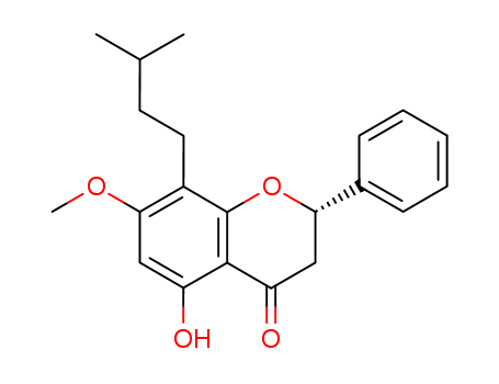 Molecular Structure of 138590-95-1 (4H-1-Benzopyran-4-one,
2,3-dihydro-5-hydroxy-7-methoxy-8-(3-methylbutyl)-2-phenyl-, (S)-)