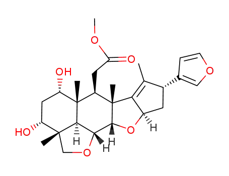 Molecular Structure of 1062-24-4 (2H,3H-Cyclopenta[b]furo[2',3',4':4,5]naphtho[2,3-d]furan-6-aceticacid,8-(3-furanyl)-2a,4,5,5a,6,6a,8,9,9a,10a,10b,10c-dodecahydro-3,5-dihydroxy-2a,5a,6a,7-tetramethyl-,methyl ester, (2aR,3R,5S,5aR,6R,6aR,8R,9aR,10aS,10bR,10cR)-)