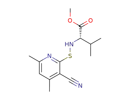 Molecular Structure of 109745-79-1 (L-Valine, N-[(3-cyano-4,6-dimethyl-2-pyridinyl)thio]-, methyl ester)