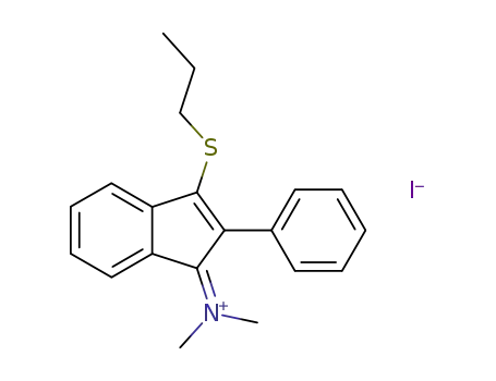 Molecular Structure of 106119-31-7 (Methanaminium,
N-methyl-N-[2-phenyl-3-(propylthio)-1H-inden-1-ylidene]-, iodide)