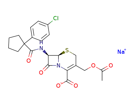 Molecular Structure of 143407-77-6 (sodium (6R,7R)-3-(acetyloxymethyl)-7-[[1-(4-chlorophenyl)cyclopentanec arbonyl]amino]-8-oxo-5-thia-1-azabicyclo[4.2.0]oct-2-ene-2-carboxylate)