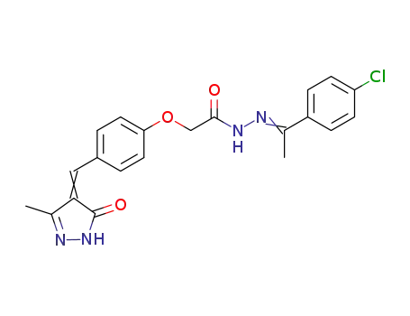 Molecular Structure of 107045-05-6 (Aceticacid, 2-[4-[(1,5-dihydro-3-methyl-5-oxo-4H-pyrazol-4-ylidene)methyl]phenoxy]-,2-[1-(4-chlorophenyl)ethylidene]hydrazide)