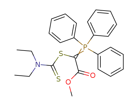 Molecular Structure of 110637-87-1 (Diethylthiocarbamoylsulfanyl-(triphenyl-λ<sup>5</sup>-phosphanylidene)-acetic acid methyl ester)