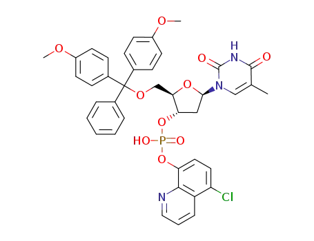 Molecular Structure of 77735-84-3 (3'-Thymidylic acid, 5'-O-[bis(4-methoxyphenyl)phenylmethyl]-,
mono(5-chloro-8-quinolinyl) ester)