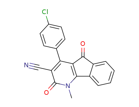 Molecular Structure of 84762-30-1 (1H-Indeno[1,2-b]pyridine-3-carbonitrile,
4-(4-chlorophenyl)-2,5-dihydro-1-methyl-2,5-dioxo-)