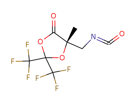 Molecular Structure of 184305-32-6 (1,3-Dioxolan-4-one,
5-(isocyanatomethyl)-5-methyl-2,2-bis(trifluoromethyl)-, (S)-)
