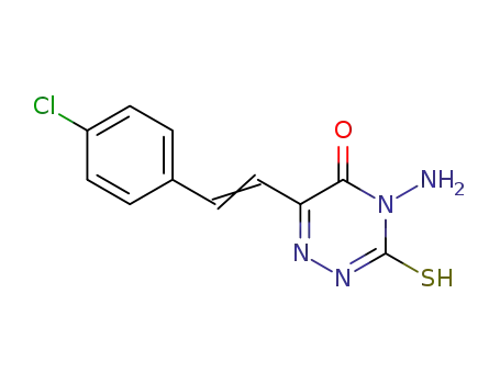 Molecular Structure of 89988-34-1 (1,2,4-Triazin-5(2H)-one,
4-amino-6-[2-(4-chlorophenyl)ethenyl]-3,4-dihydro-3-thioxo-)