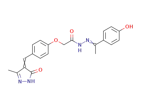 Molecular Structure of 107045-01-2 (Acetic acid,2-[4-[(1,5-dihydro-3-methyl-5-oxo-4H-pyrazol-4-ylidene)methyl]phenoxy]-,2-[1-(4-hydroxyphenyl)ethylidene]hydrazide)