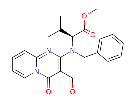 Molecular Structure of 597558-91-3 (L-Valine,
N-(3-formyl-4-oxo-4H-pyrido[1,2-a]pyrimidin-2-yl)-N-(phenylmethyl)-,
methyl ester)