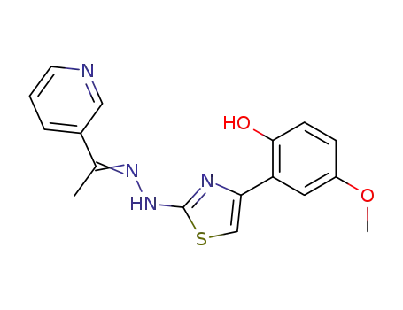 Molecular Structure of 1053661-92-9 (N-[1-(3-pyridyl)ethylidene]-N'-[4-(2-hydroxy-5-methoxyphenyl)thiazol-2-yl]hydrazine)