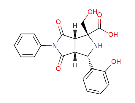 Molecular Structure of 88967-46-8 (2-hydroxymethyl-4-o-hydroxyphenyl-6,8-dioxo-7-phenyl-3,7-diazabicyclo<3.3.0>octane-2-carboxylic acid)