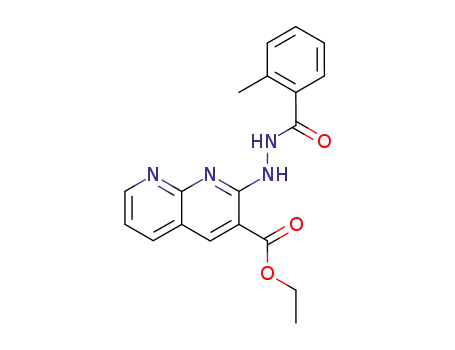 Molecular Structure of 623113-99-5 (1,8-Naphthyridine-3-carboxylic acid, 2-[2-(2-methylbenzoyl)hydrazino]-,
ethyl ester)