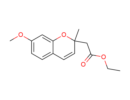Molecular Structure of 143724-10-1 (2H-1-Benzopyran-2-acetic acid, 7-methoxy-2-methyl-, ethyl ester)